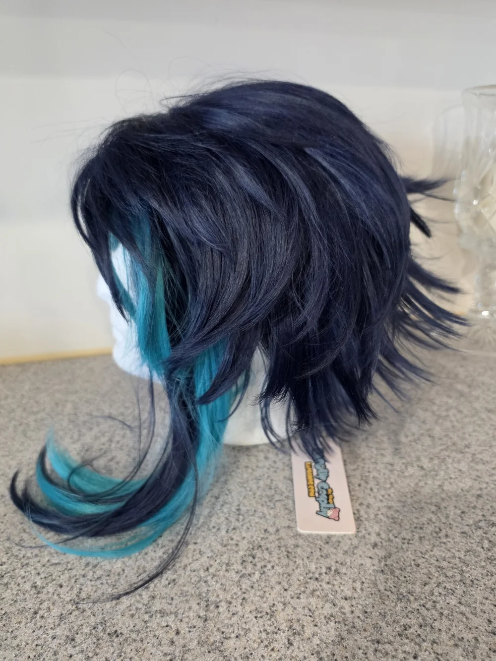 Two-Tone Navy and Teal Layered Women's Wig - Fashionable Synthetic Style